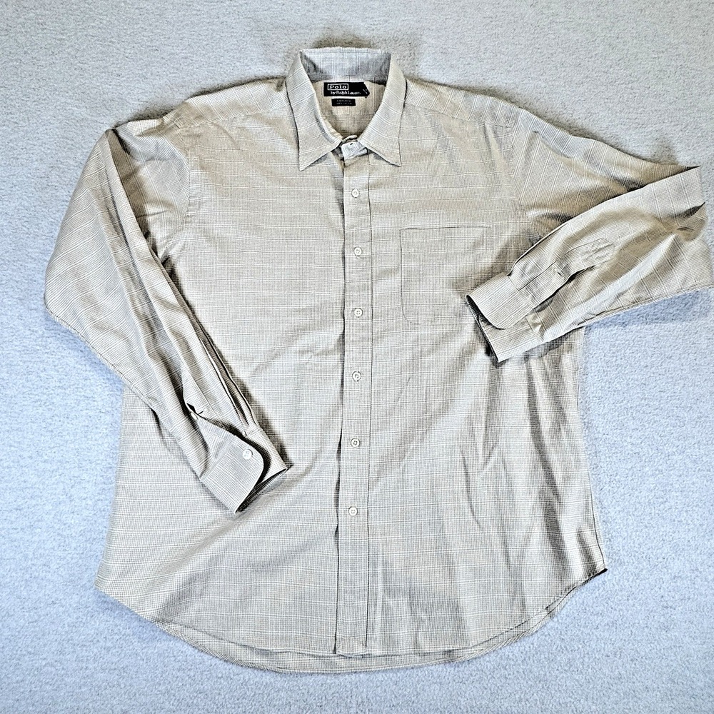 Polo Ralph Lauren Gardner Long Sleeve Button Down Mens XL Dress Shirt Tan‎ Check